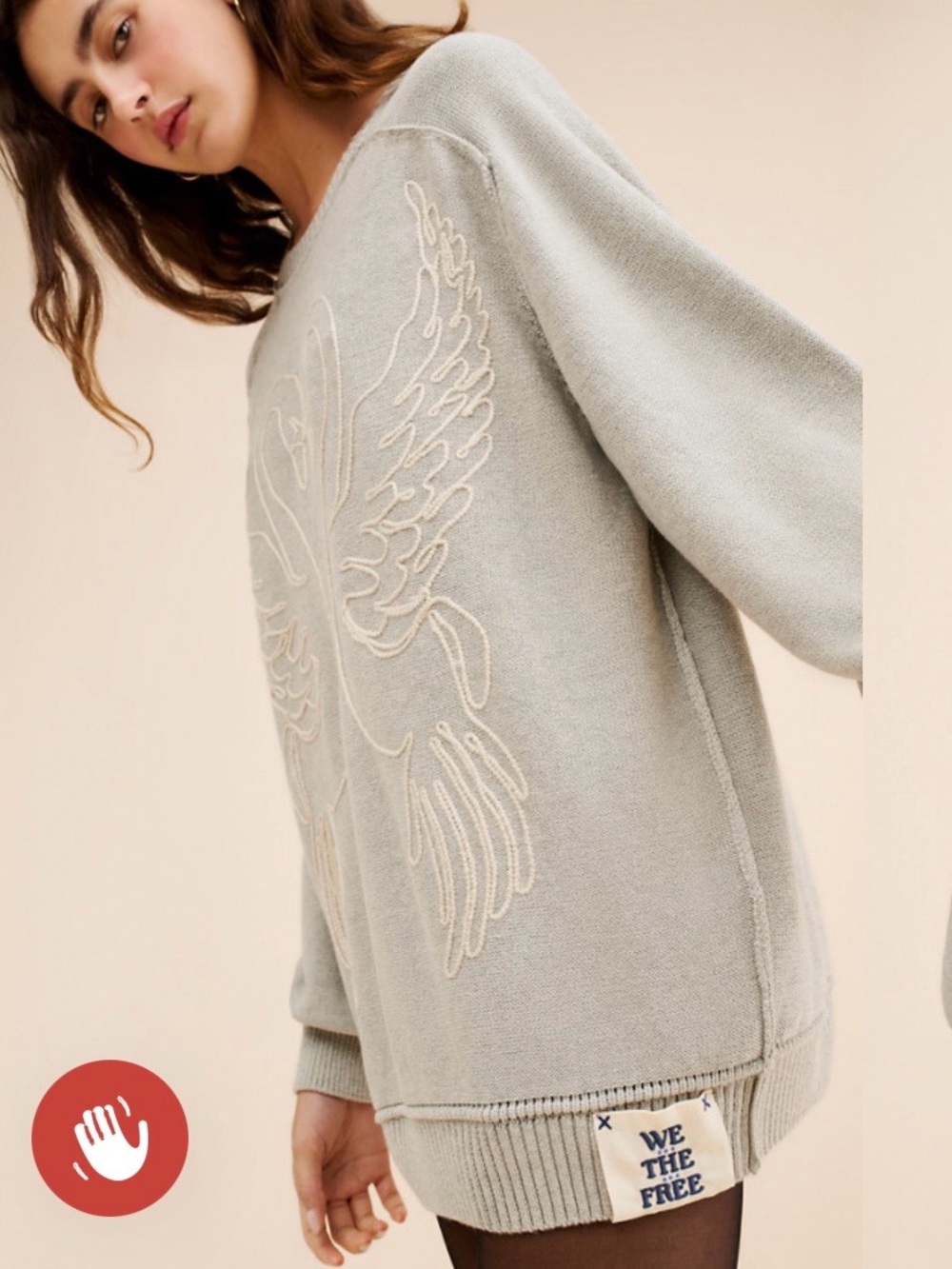 We The Free Grey Crewneck Sweater with Swan Embroidery - Picture 7 of 9